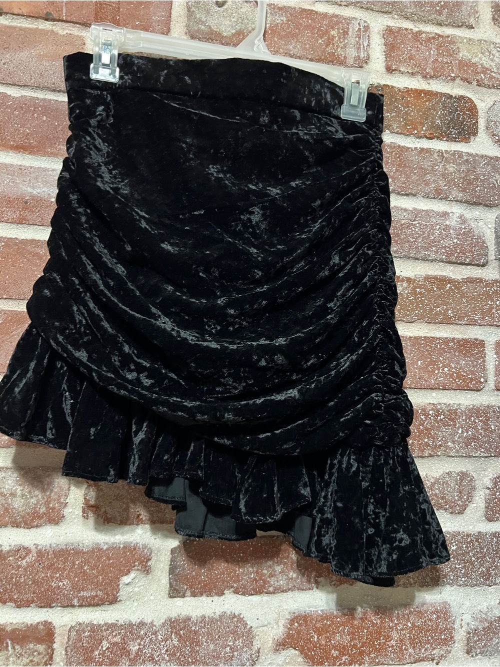 ZARA Velvet Ruched Ruffle Mini Skirt